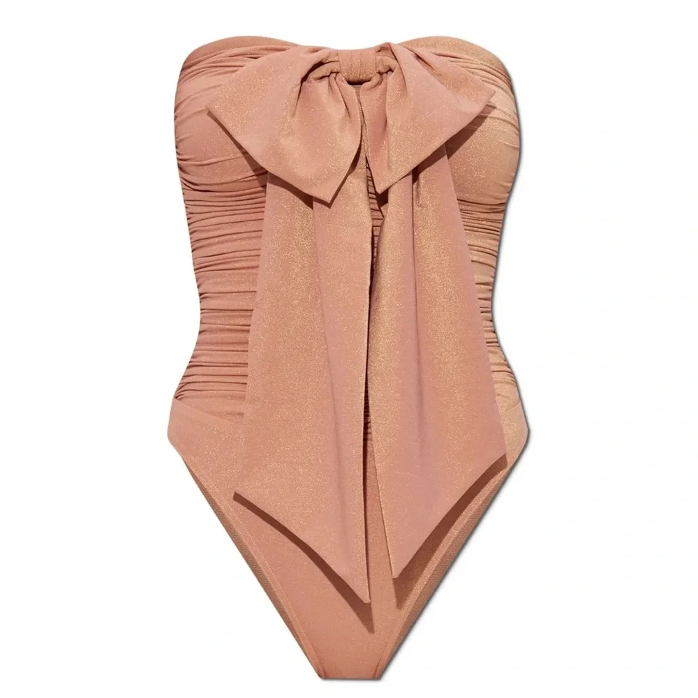 ZIMMERMANN Coco Metallic Drape Bow One-Piece Swimsuit -Shell Pink Sz: 1 (US 4-6) - Picture 5 of 12